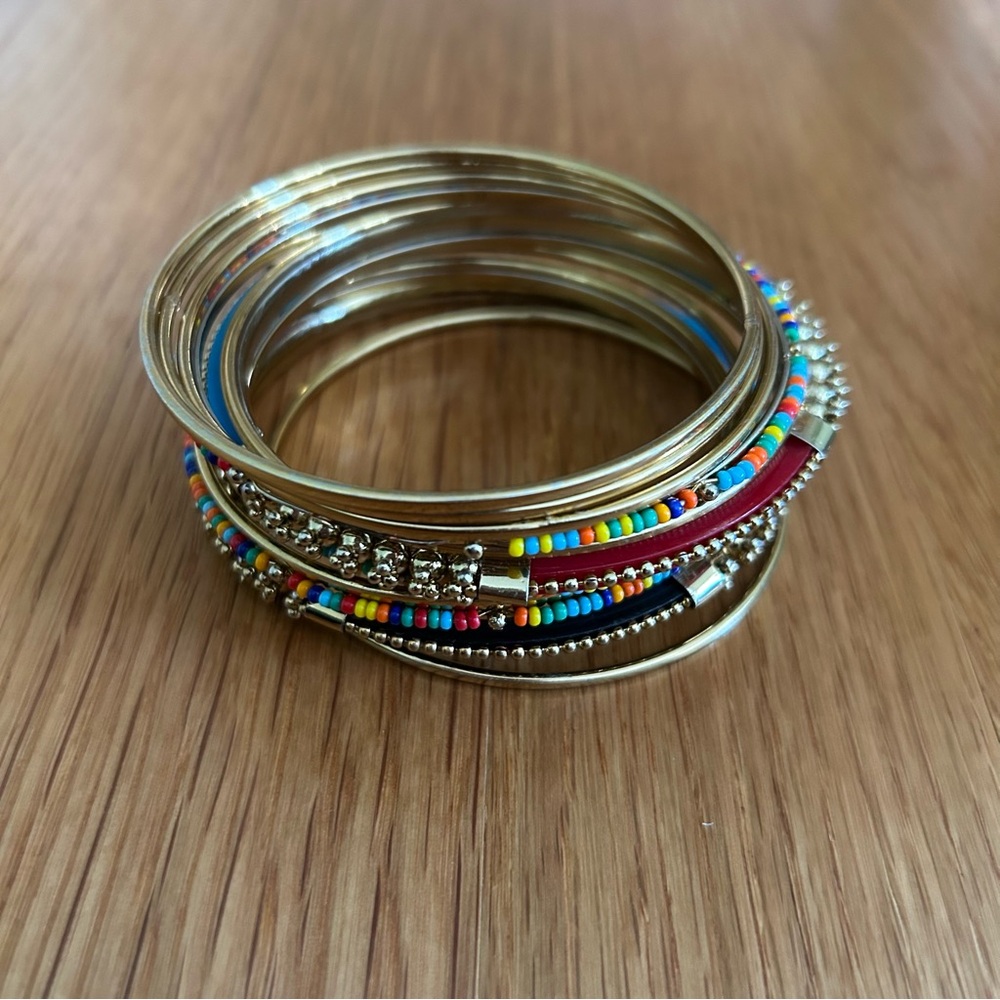 Colorful Beaded Gold Bangles Set